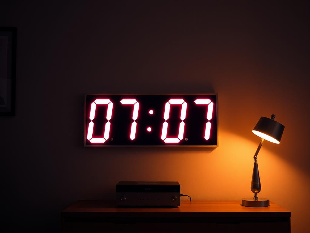 07 07 on the digital clock in the room 0707 на годиннику значення