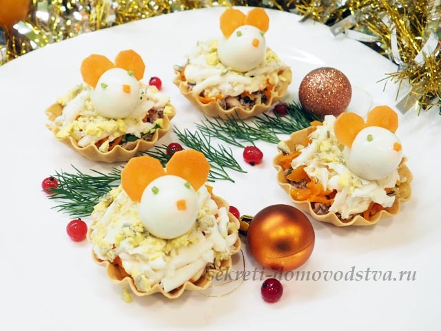Салати у вигляді щури або миші на Новий Рік 2020: цікаві і нові рецепти