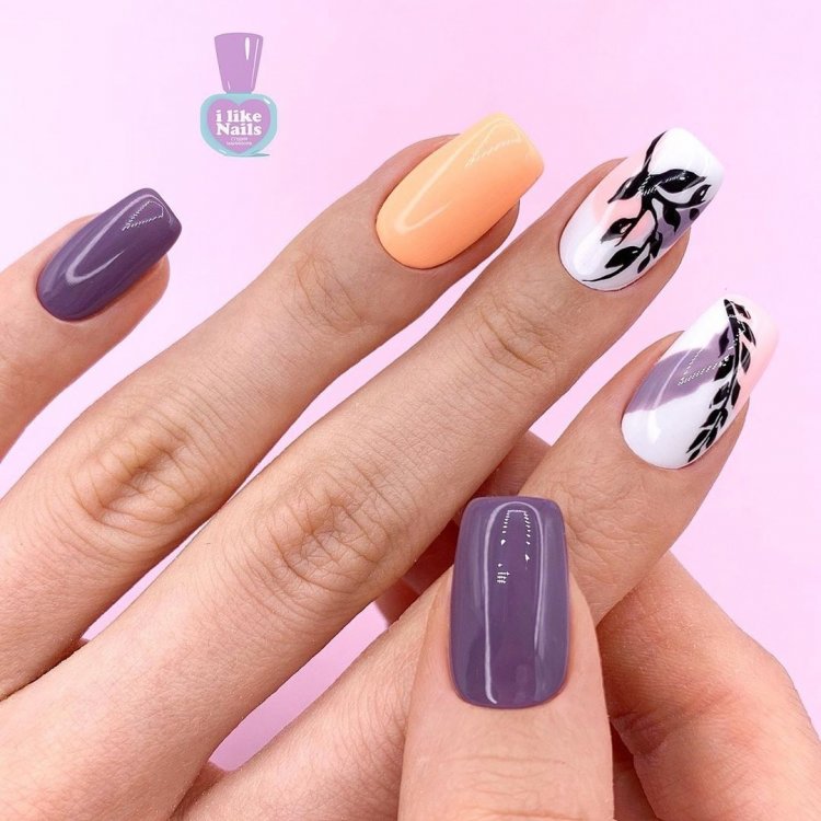 Красивый маникюр на средних ногтях прямоугольной формы