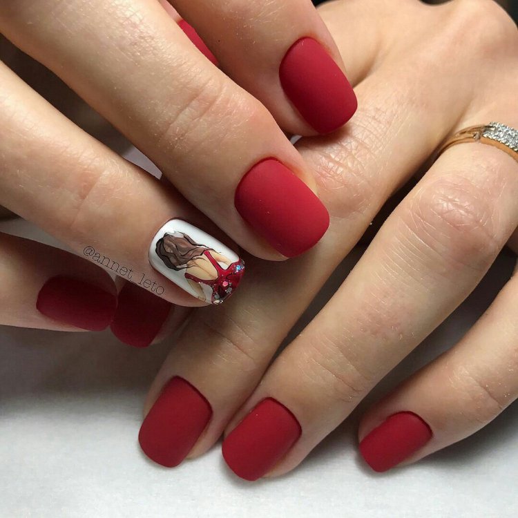 Манікюр червоні матові нігті