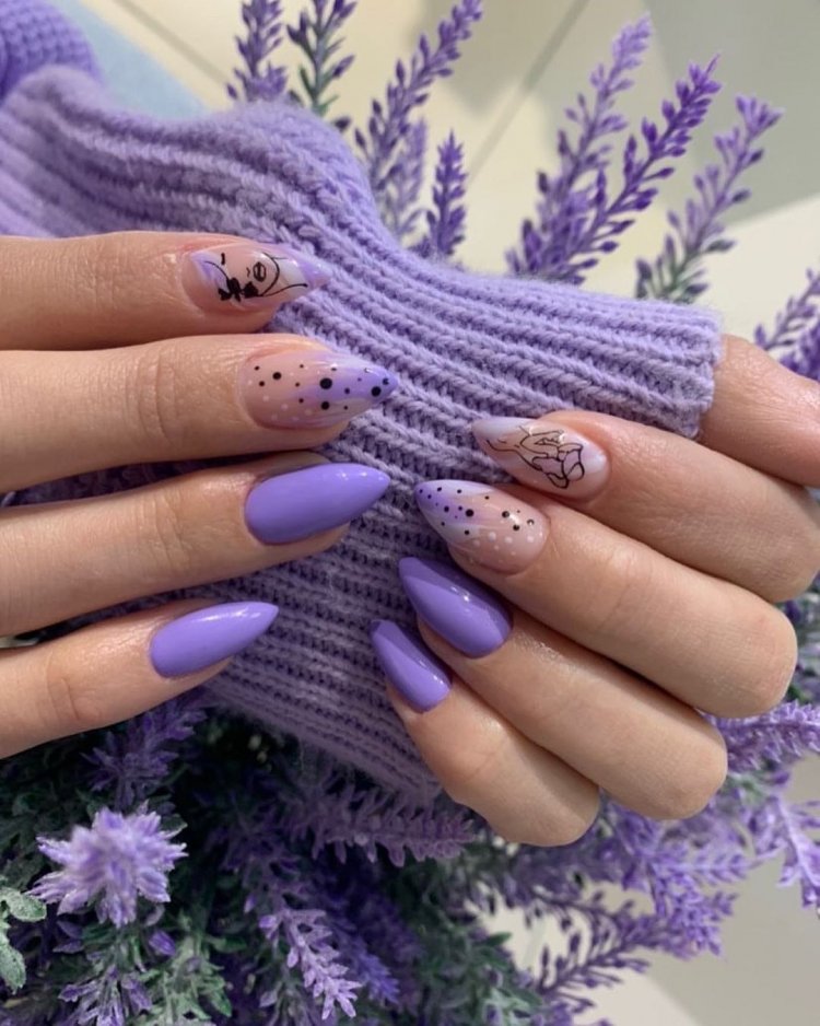 Маникюр фиолетовый с розовым