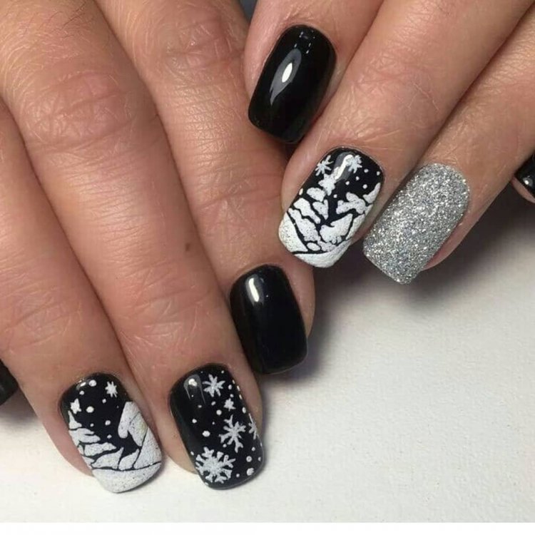 Красивые ногти на новый год 2020 черные