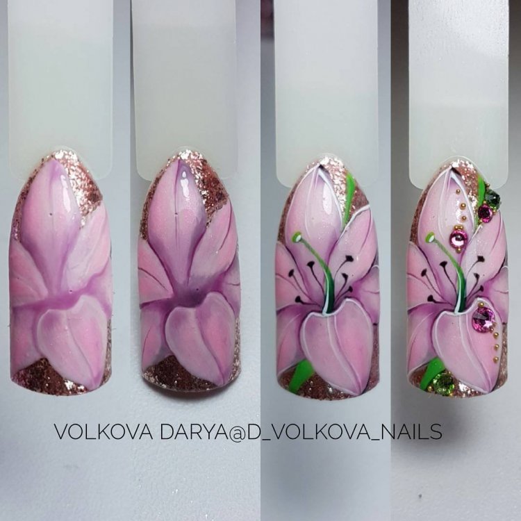 Лилии на ногтях пошагово