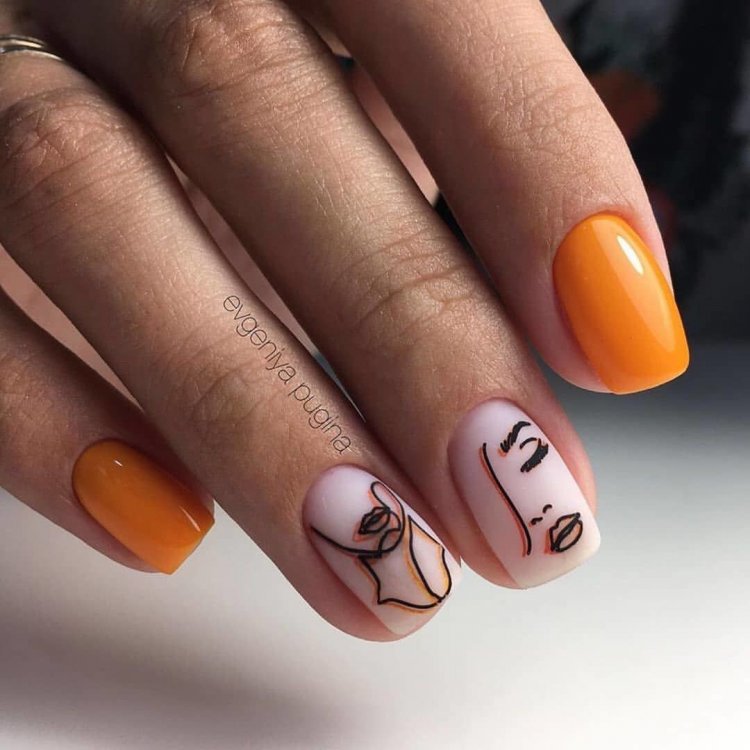 Оранжевый маникюр на короткие ногти 2020