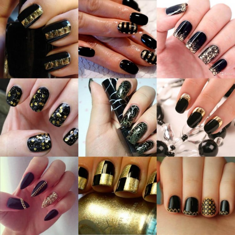 Идеи черно-золотого маникюра