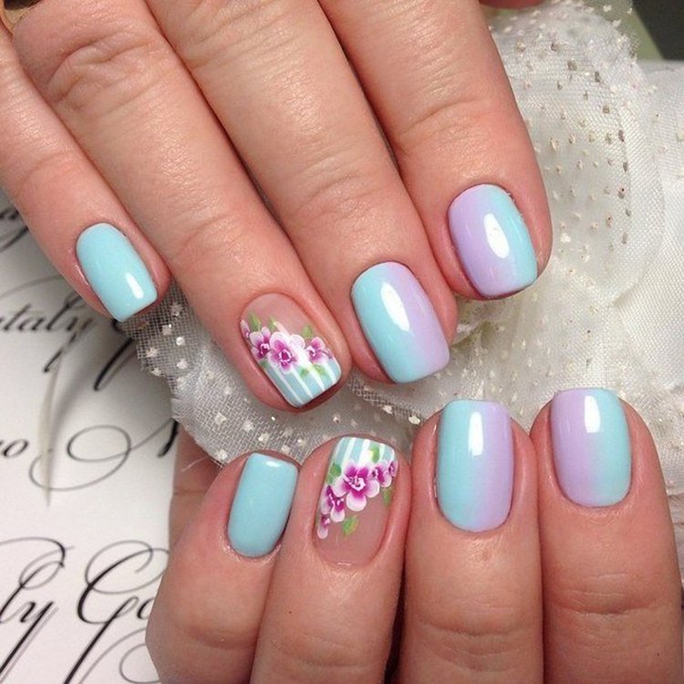 Летний маникюр на короткие ногти градиент