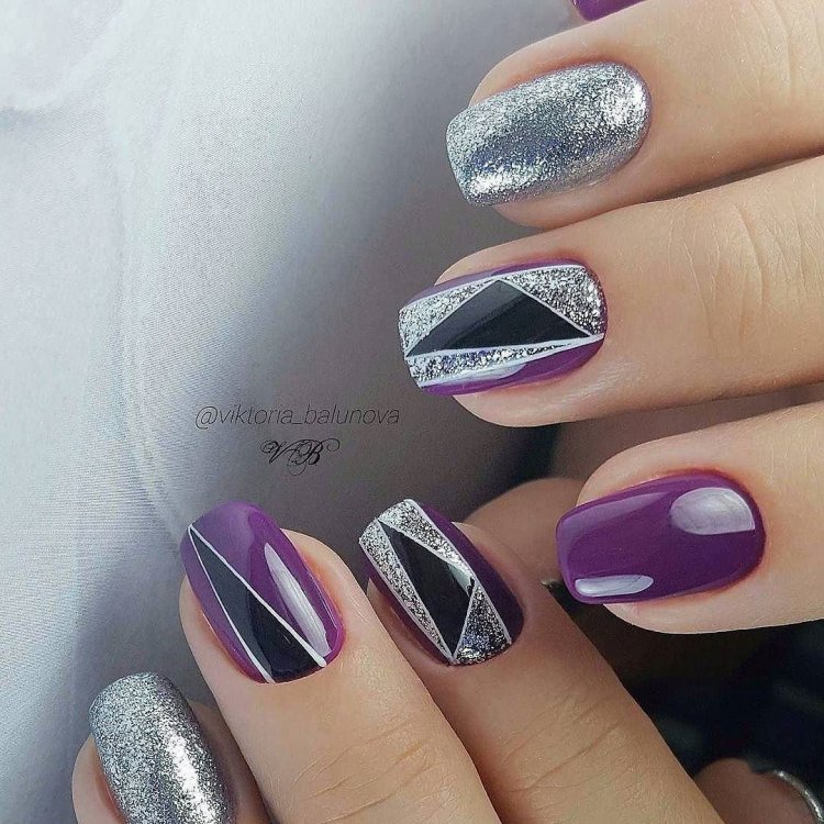 Маникюр с ромбами и блестками - 41 фото