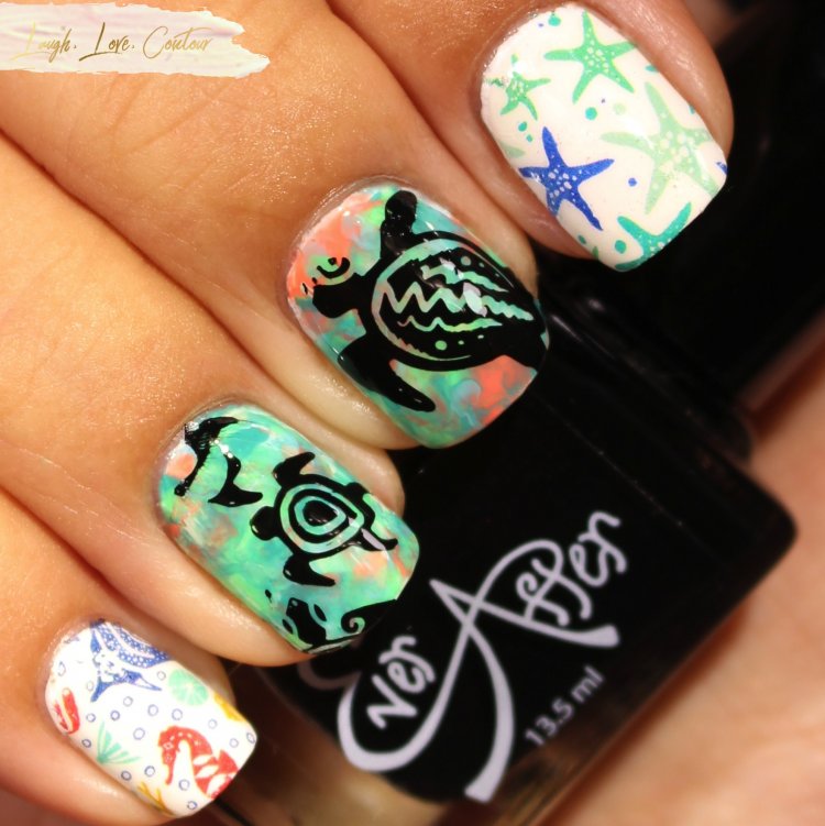 Морской маникюр с черепашкой