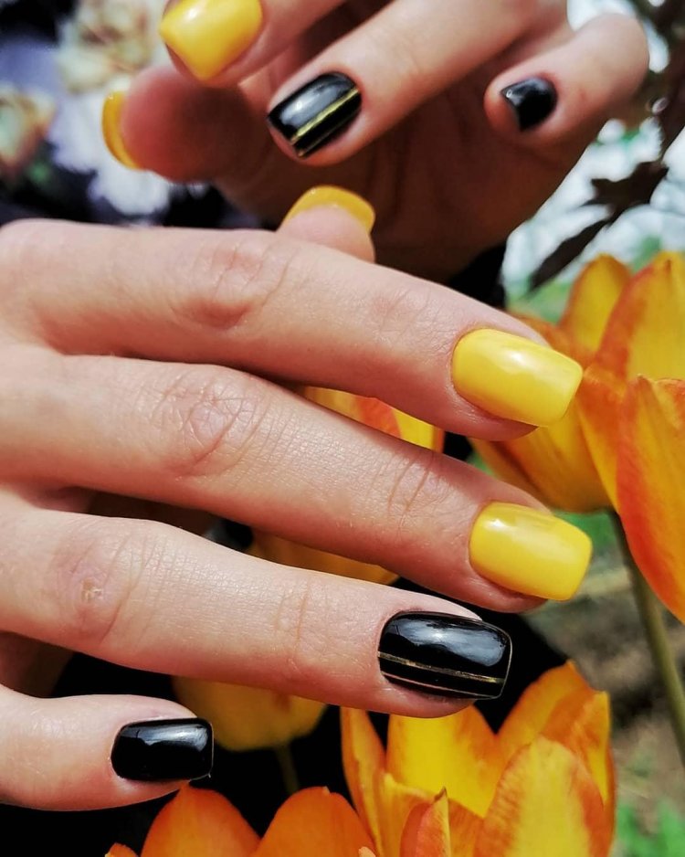 Сочетание желтого и черного на ногтях
