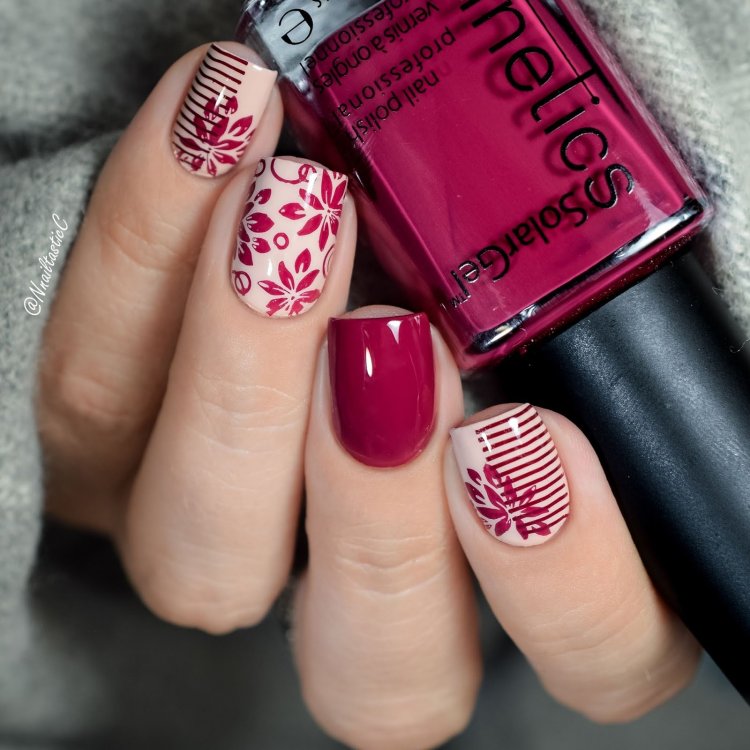 Маникюр в красно малиновых тонах