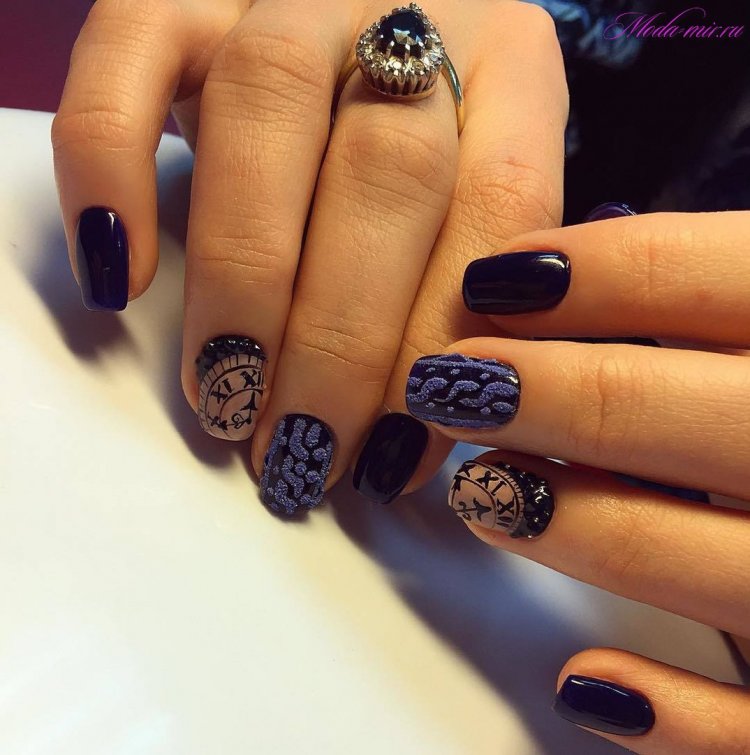 Сине коричневый маникюр - 63 фото