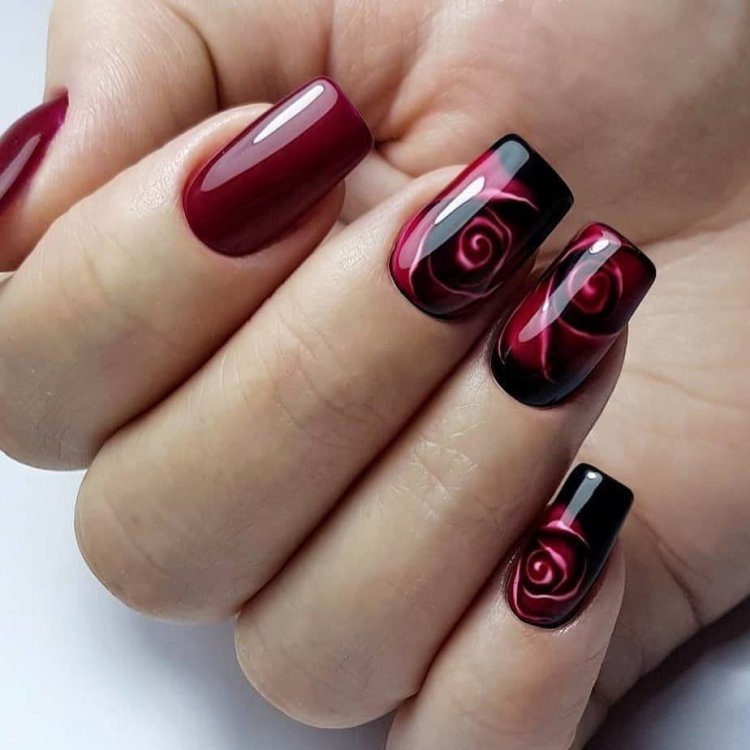 Маникюр под кольцо с гранатом - 49 фото