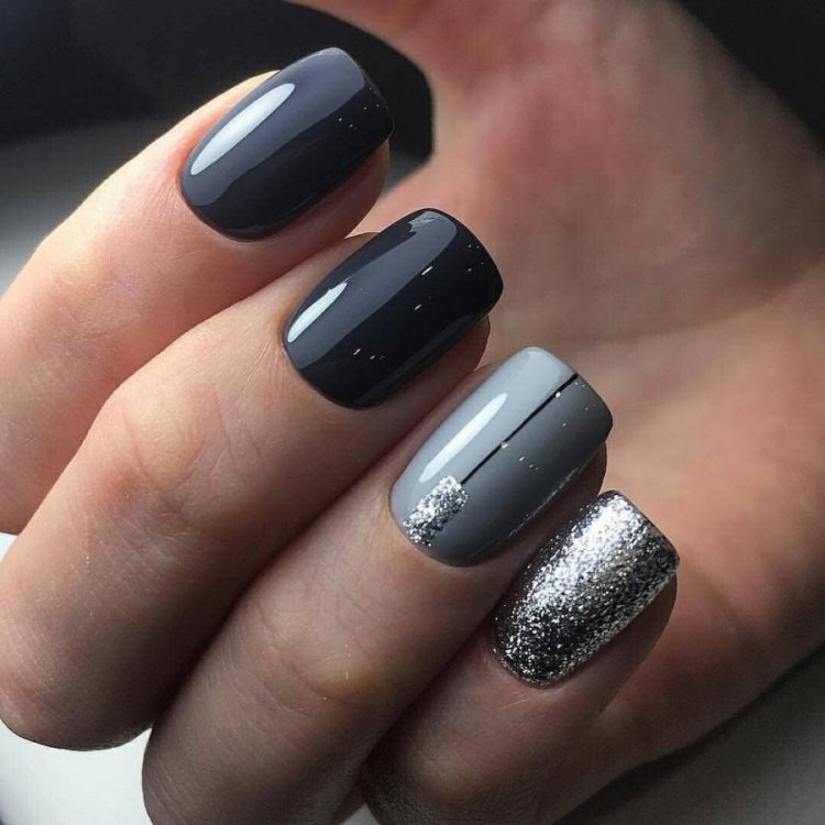 Черно серый маникюр
