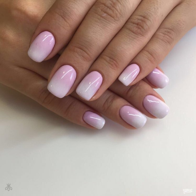 Градієнт на нігтях білий з рожевим