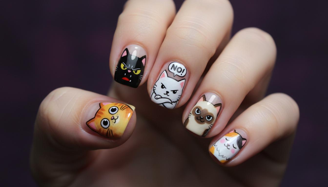Французский маникюр с кошками