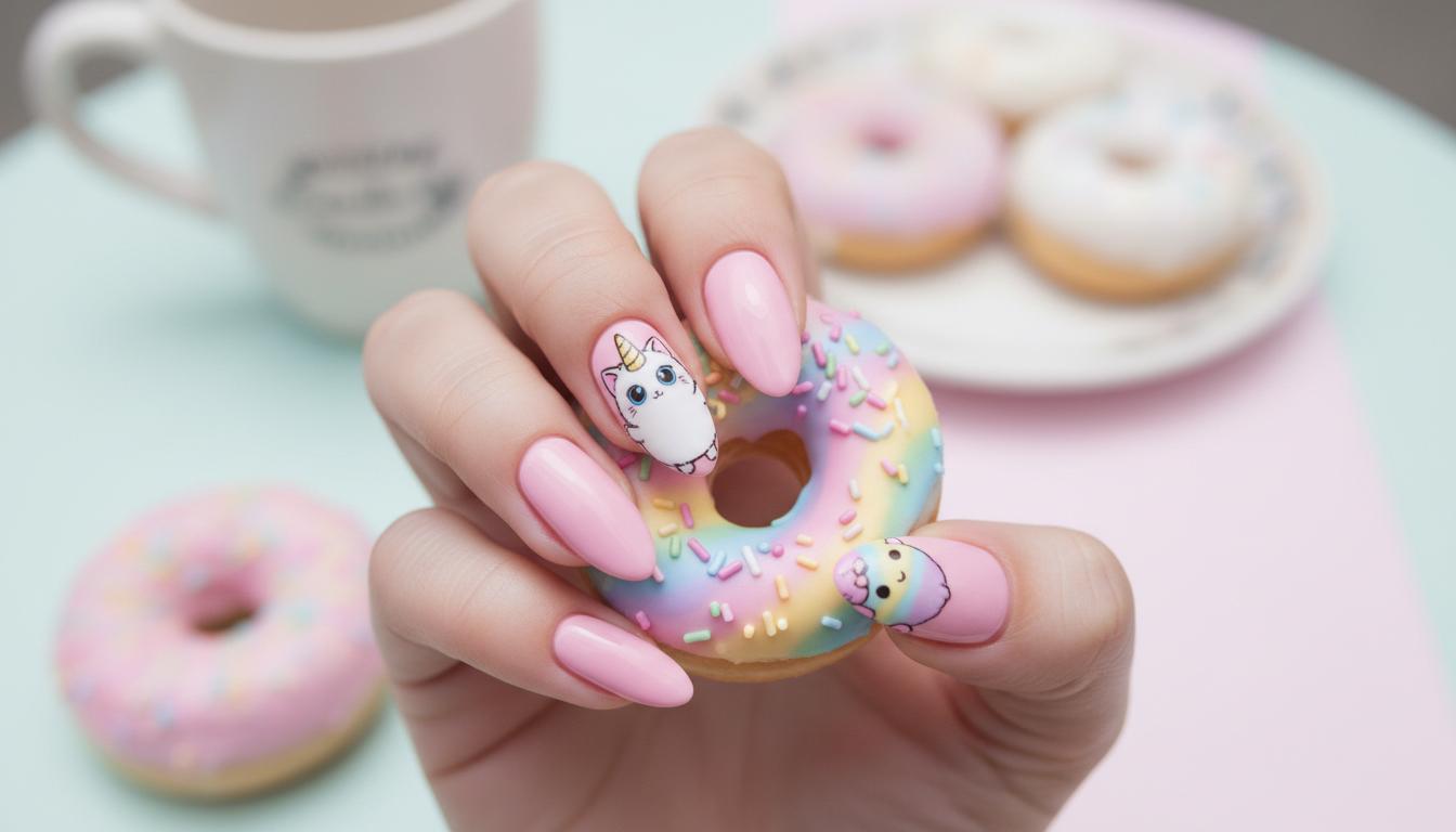 Маникюр с кошечками на короткие ногти