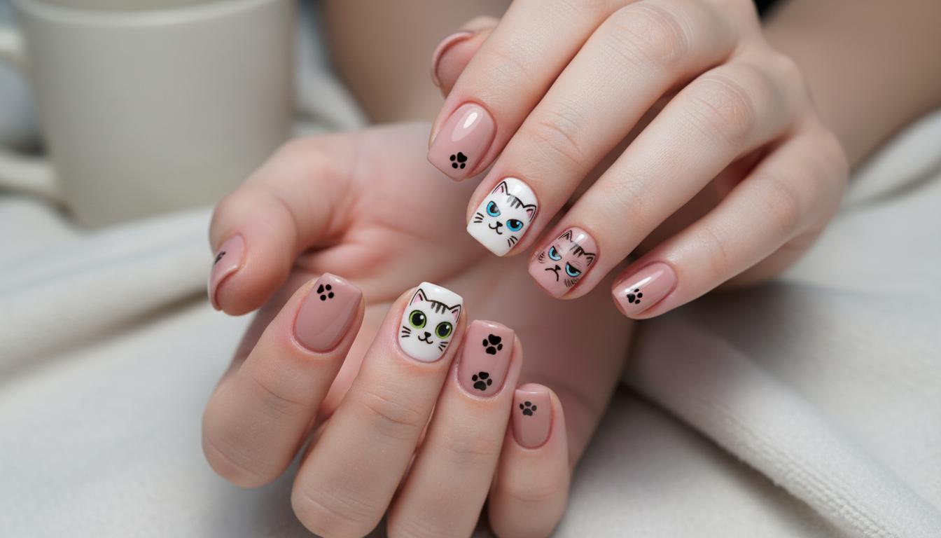 Кот Саймон на ногтях