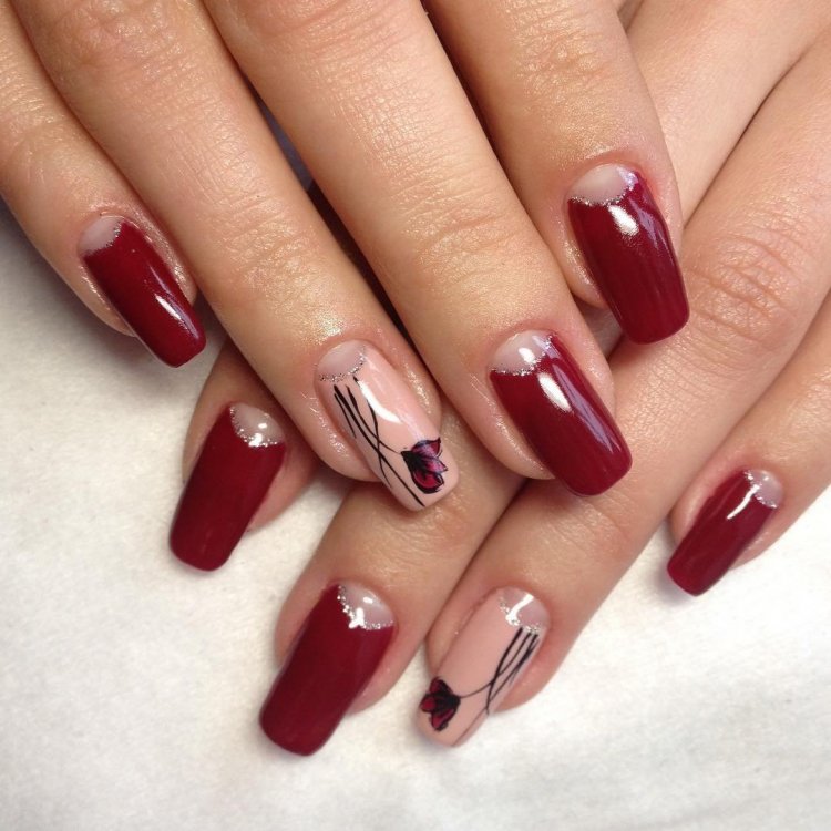 Маникюр шеллак марсала