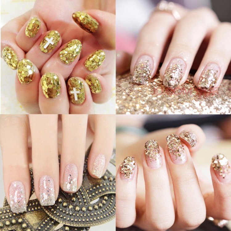 Маникюр золотые блестки