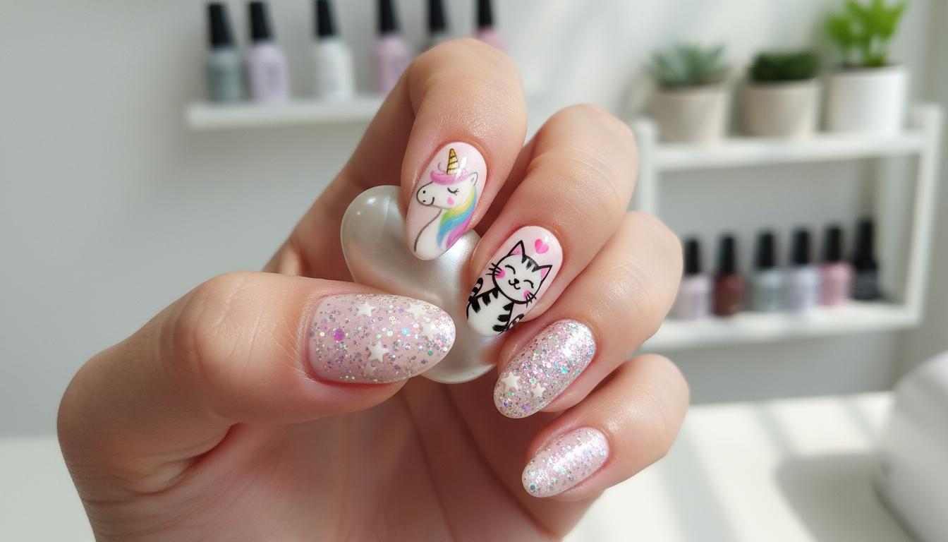 Маникюр с кошками на короткие квадратные