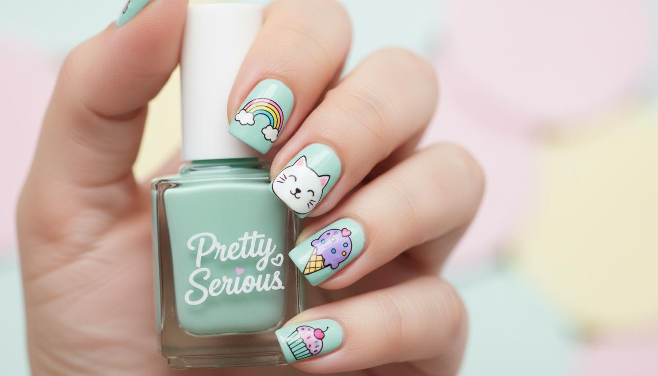 Маникюр с кошечками на короткие ногти