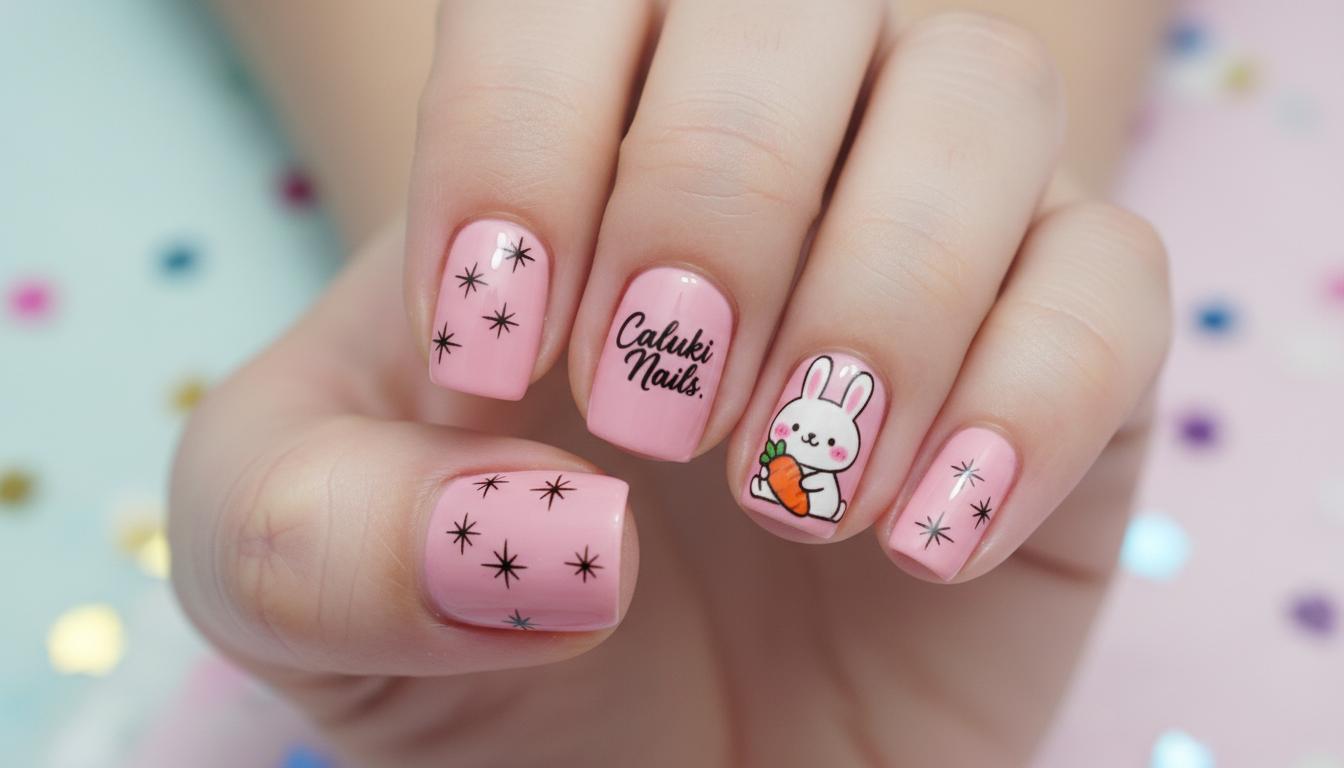 Бежевые ногти с наклейками