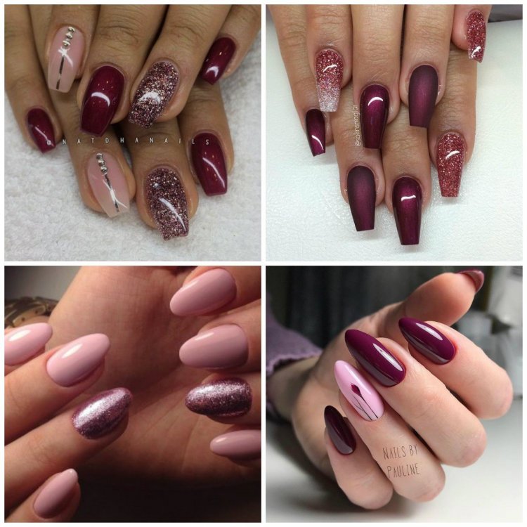Бордовый маникюр однотонный