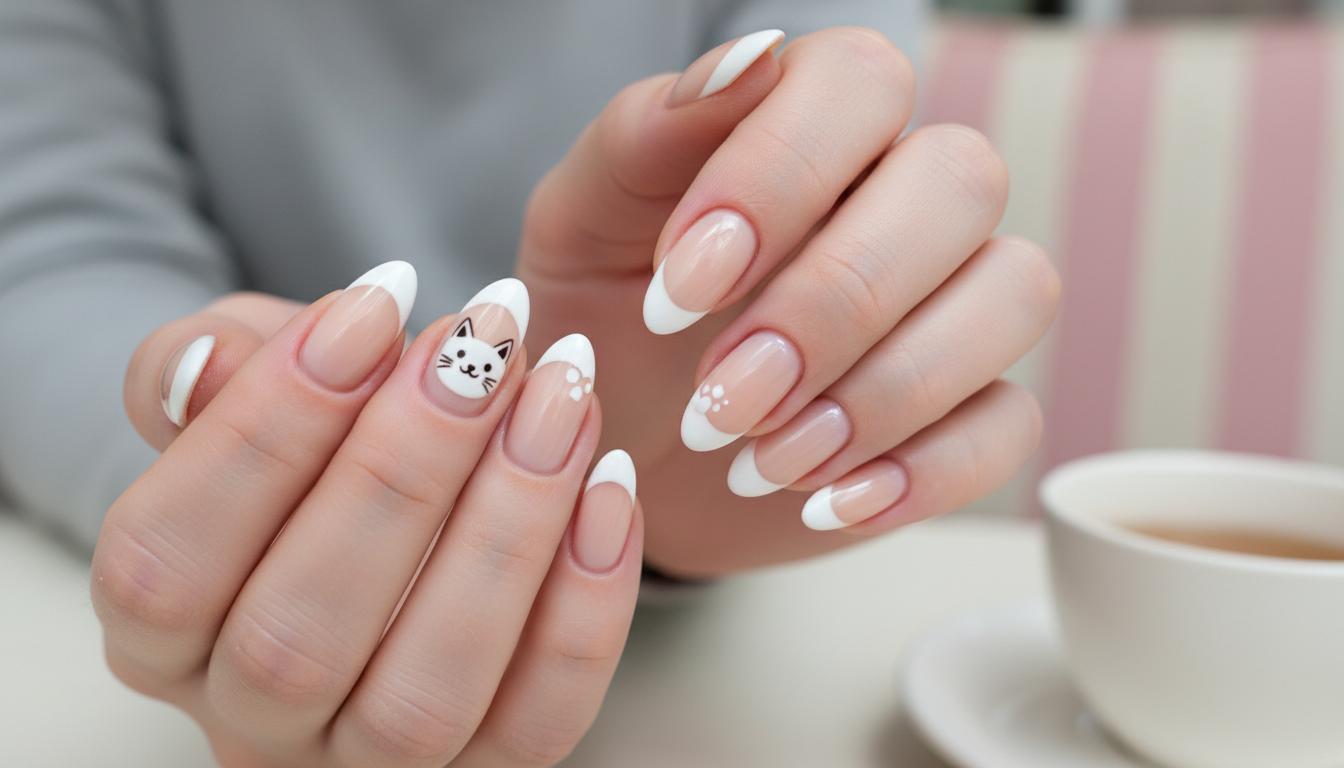 Дизайн ногтей с котом Саймоном