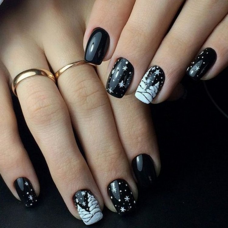 Красивые ногти на новый год 2020 черные