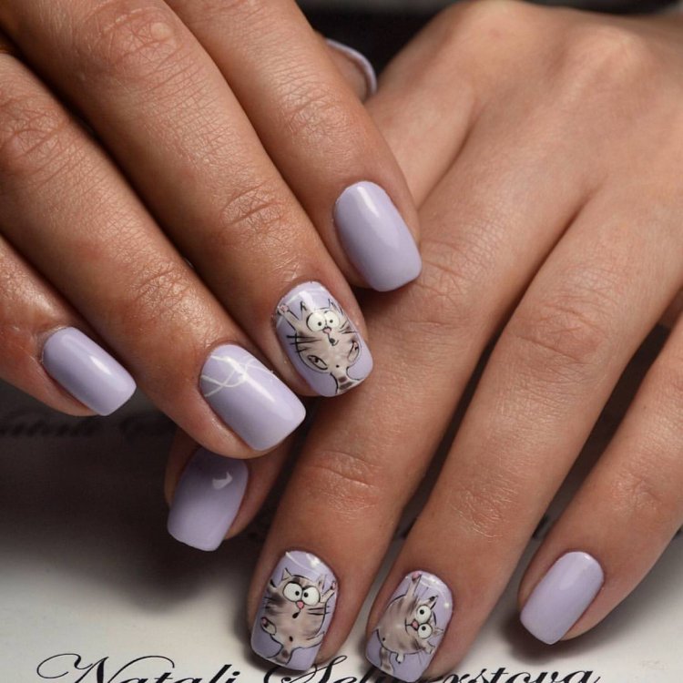 Маникюр с рисунком кошки