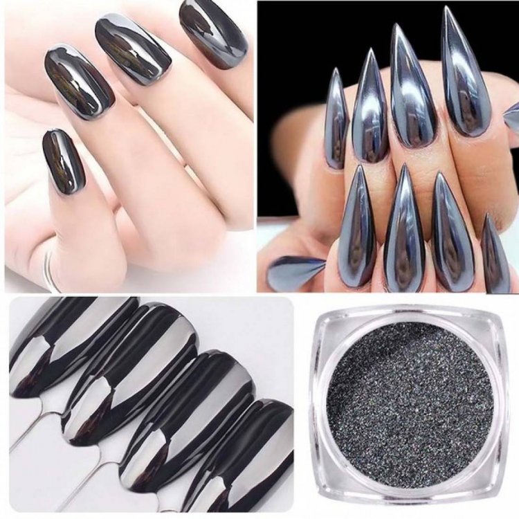 Черно жемчужный маникюр