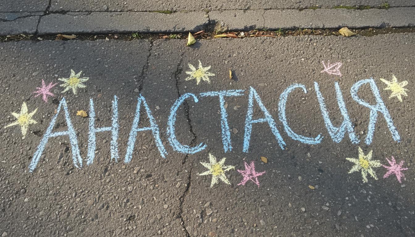 На зображенні крейдою на асфальті написано жіноче ім'я Анастасія українською мовою На зображенні крейдою на асфальті написано жіноче ім'я Анастасія