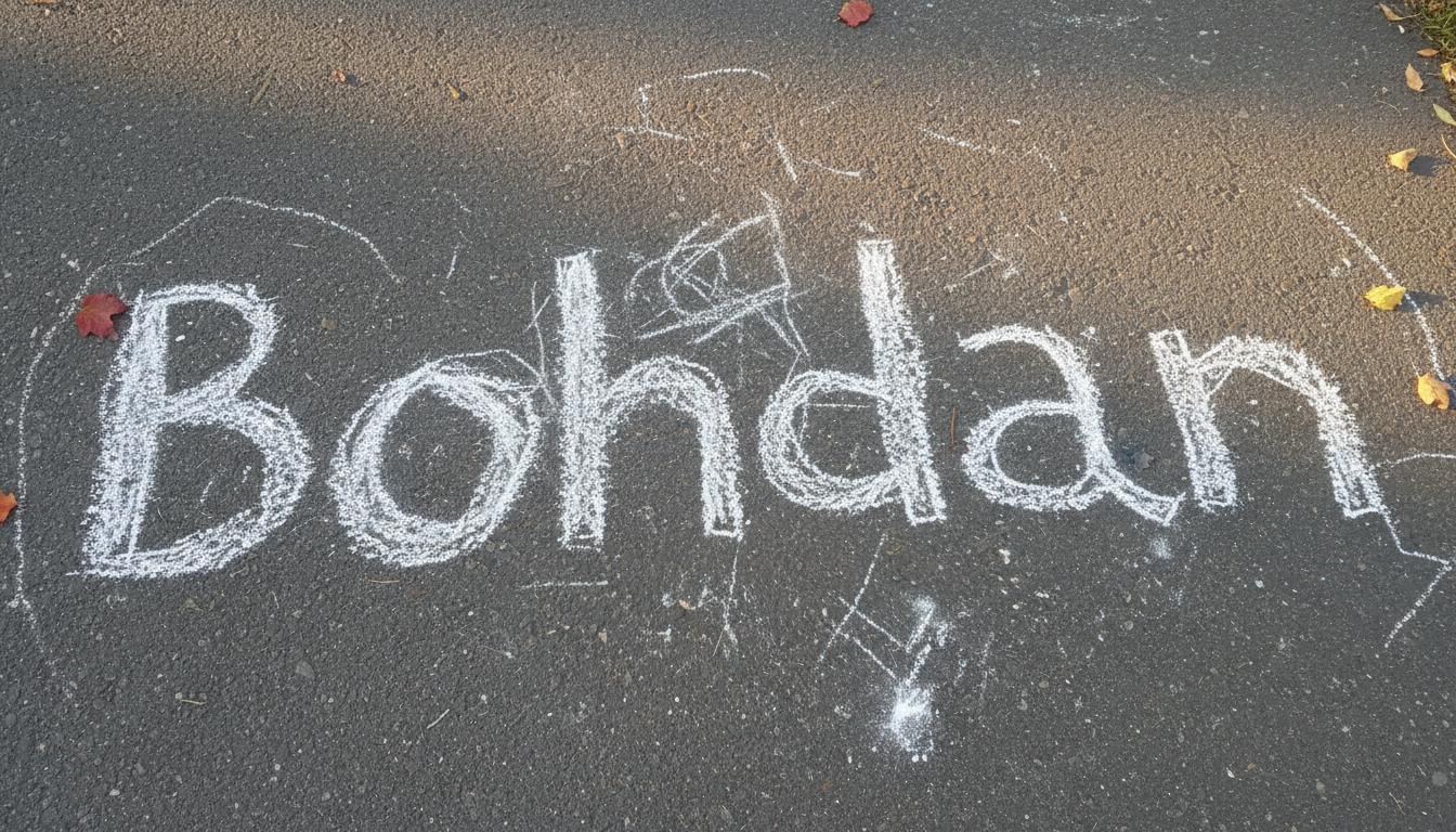 надпись мелом на асфальте Bohdan, больше никакого теста Богдан