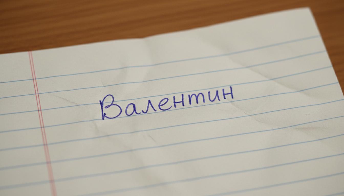 надпись ручкой на бумаге Валентин, больше никакого теста, кроме имени Валентин