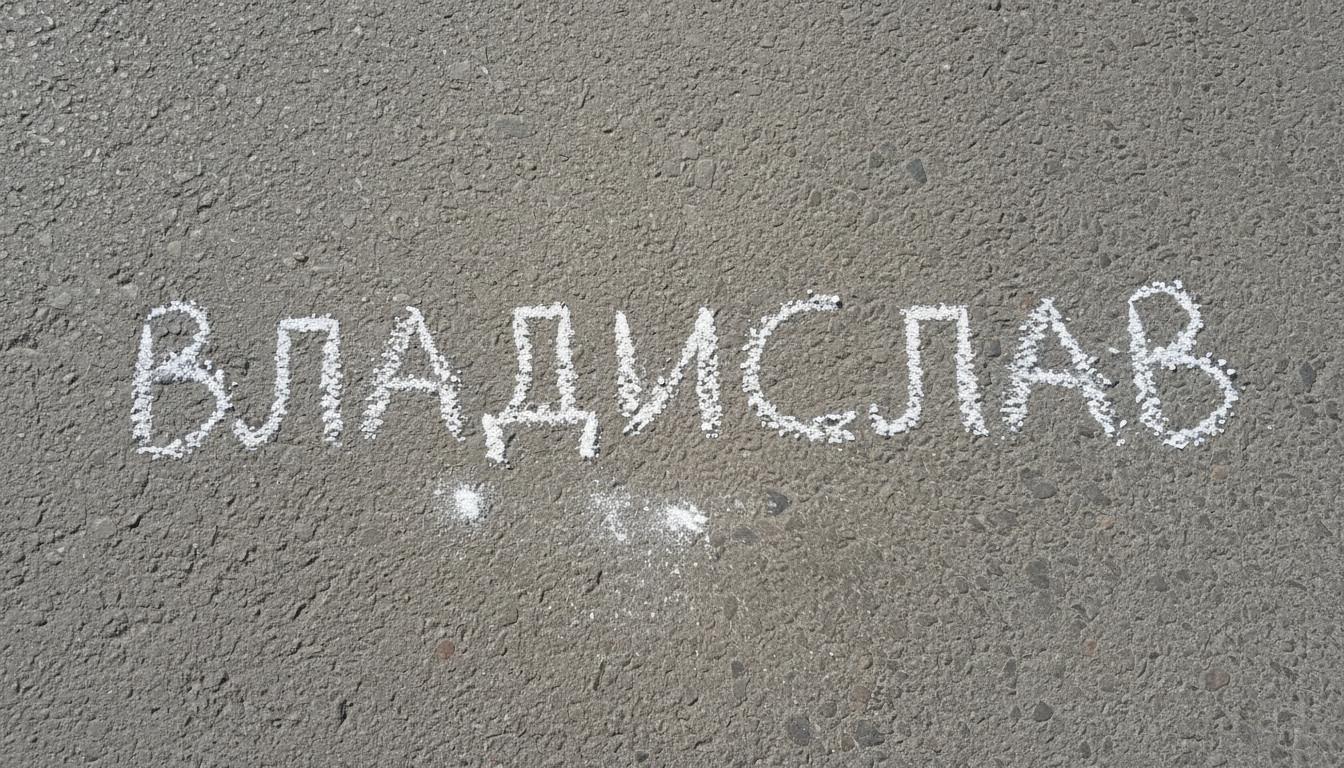 надпись мелом на асфальте Владислав, больше никакого теста только имя чоловіче ім’я Владислав