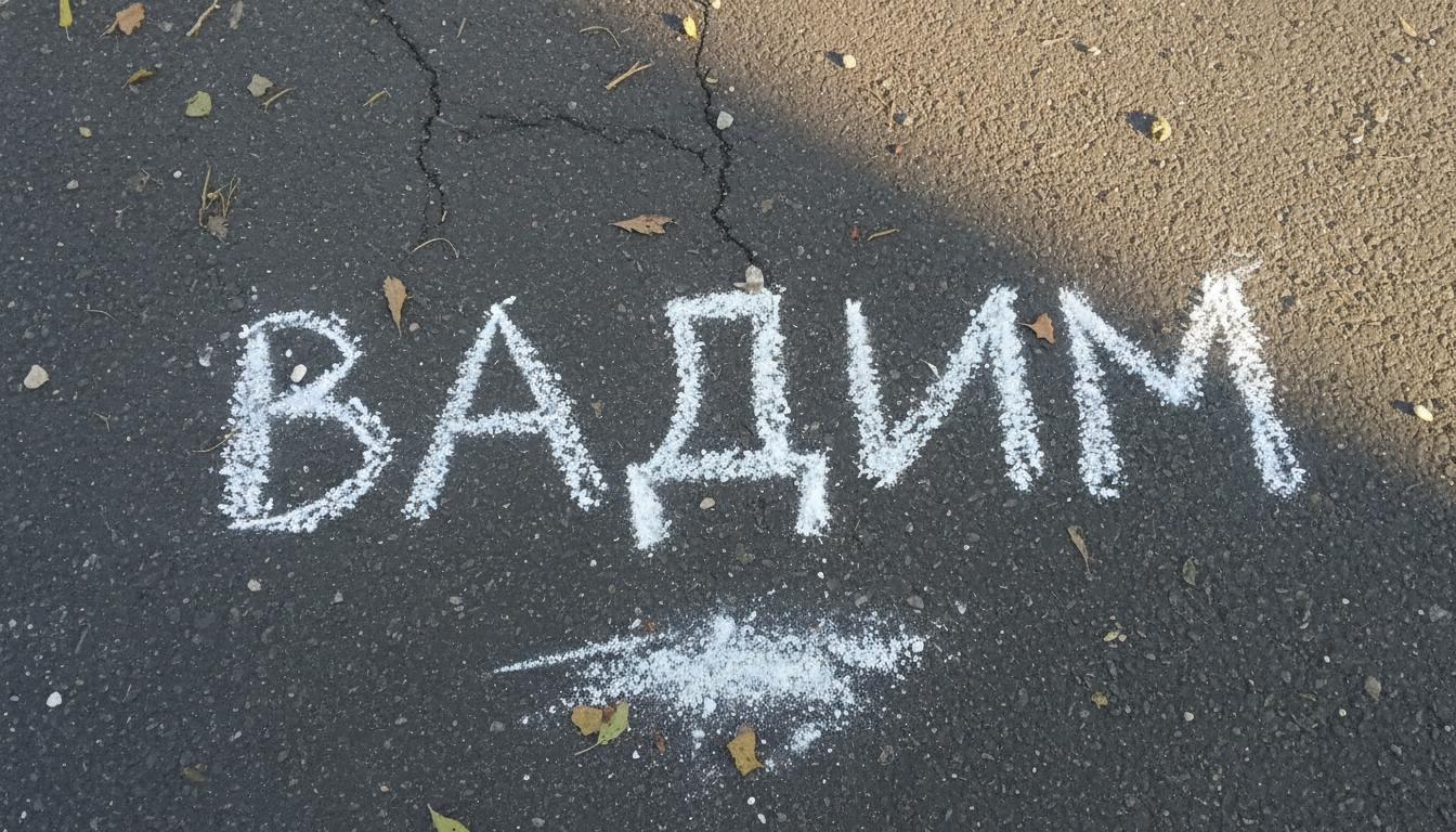 надпись мелом на асфальте Вадим, больше никакого теста, кроме имени Вадим
