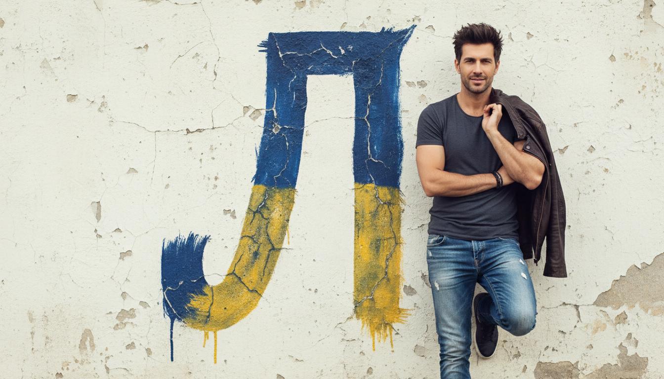A handsome man is standing against a plain wall, with the letter Чоловічі імена на літеру Л