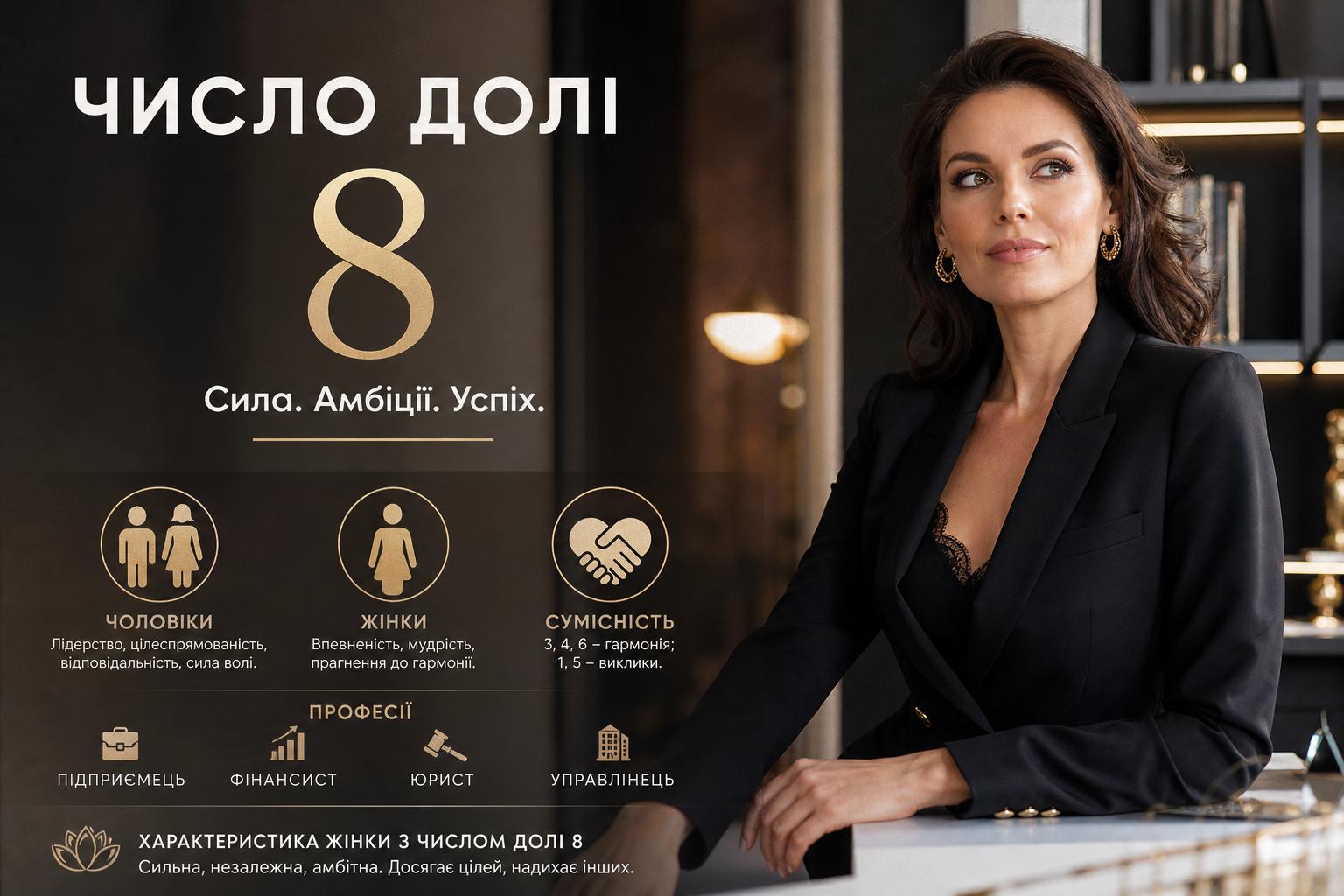 Значення числа долі 8: опис для жінок і чоловіків, сумісність і професії. Характеристика жінки з числом долі 8 Значення числа долі 8: опис для жінок і чоловіків, сумісність і професії. Характеристика жінки з числом долі 8