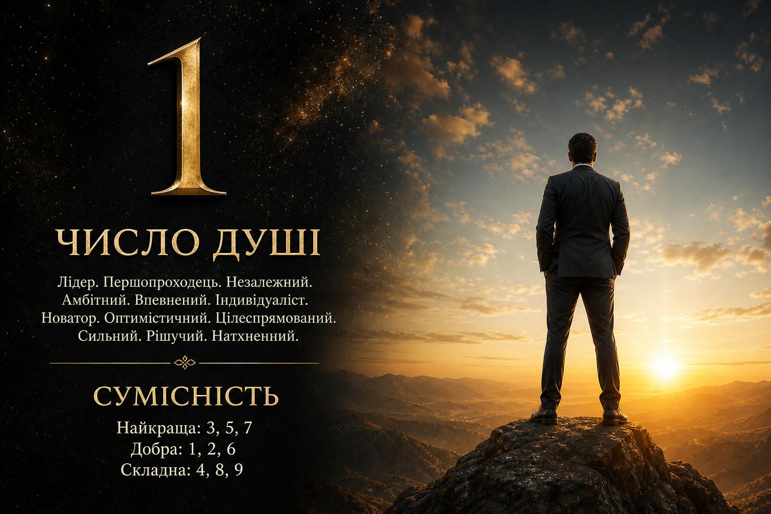 Число душі 1: значення, характеристика жінок, чоловіків і дітей. Сумісність числа 1 з іншими числами Число душі 1: значення, характеристика жінок, чоловіків і дітей. Сумісність числа 1 з іншими числами