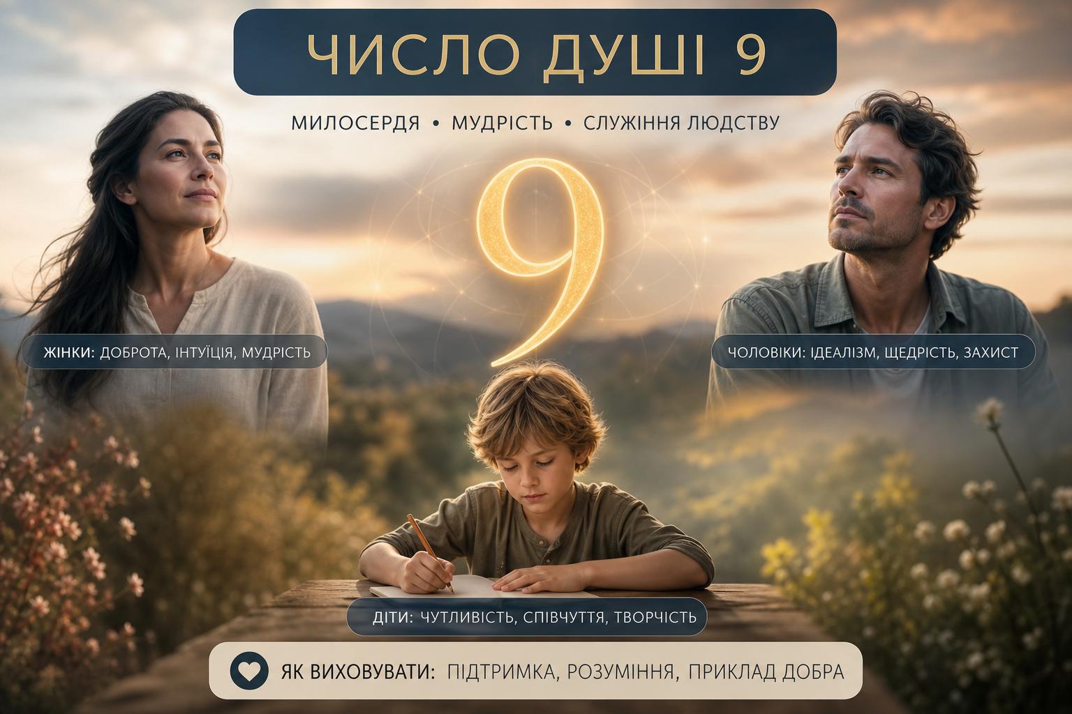 Число душі 9: значення, характеристика жінок, чоловіків і дітей. Дитина з числом душі 9: як виховувати Число душі 9: значення, характеристика жінок, чоловіків і дітей. Дитина з числом душі 9: як виховувати
