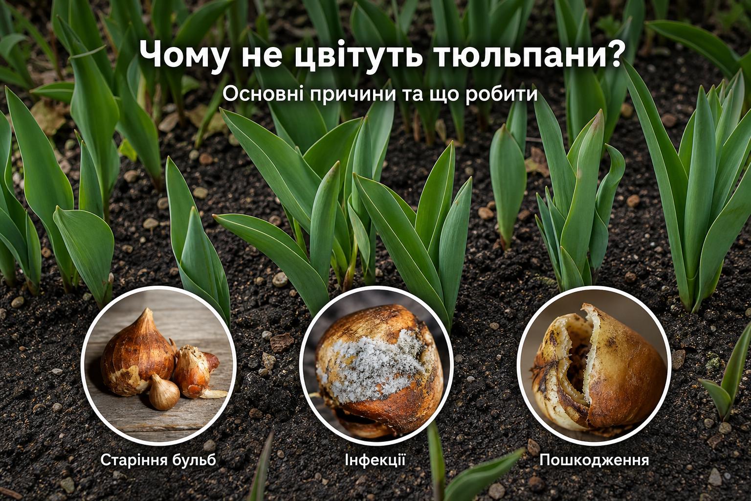 Чому не цвітуть тюльпани, що робити, основні причини. Бульби та їхній стан: старіння, інфекції, пошкодження Чому не цвітуть тюльпани, що робити, основні причини. Бульби та їхній стан: старіння, інфекції, пошкодження
