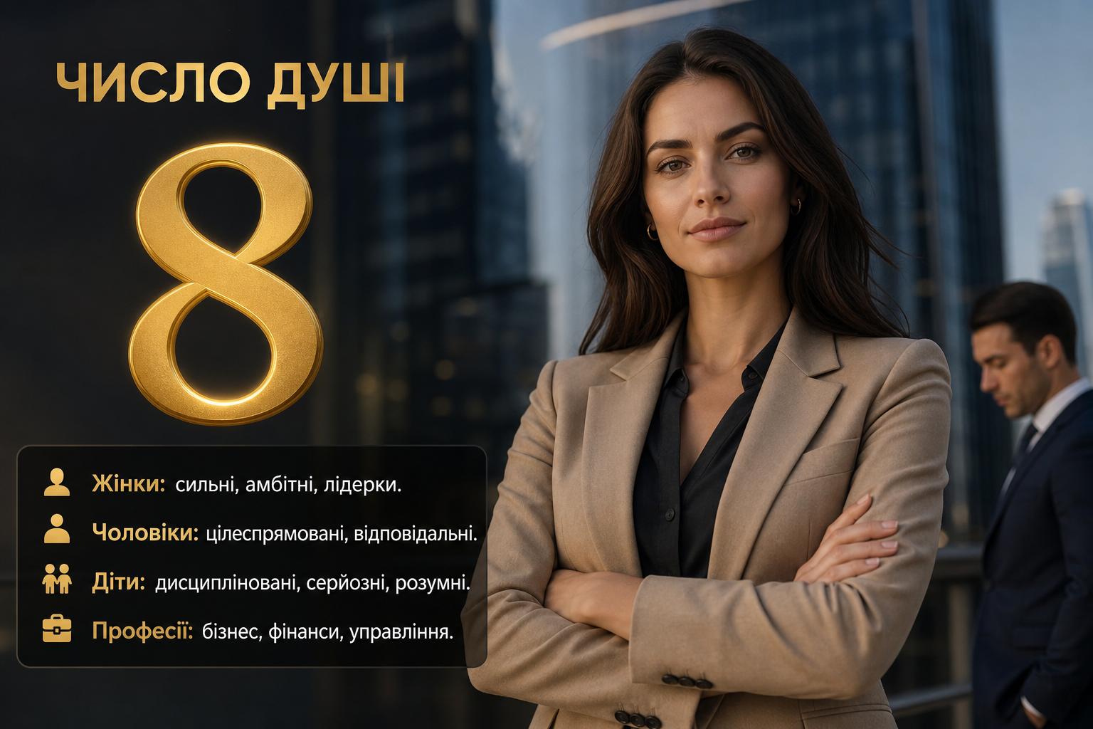 Число душі 8: значення, характеристика жінок, чоловіків і дітей. Список професій, які часто підходять вісімці Число душі 8: значення, характеристика жінок, чоловіків і дітей. Список професій, які часто підходять вісімці