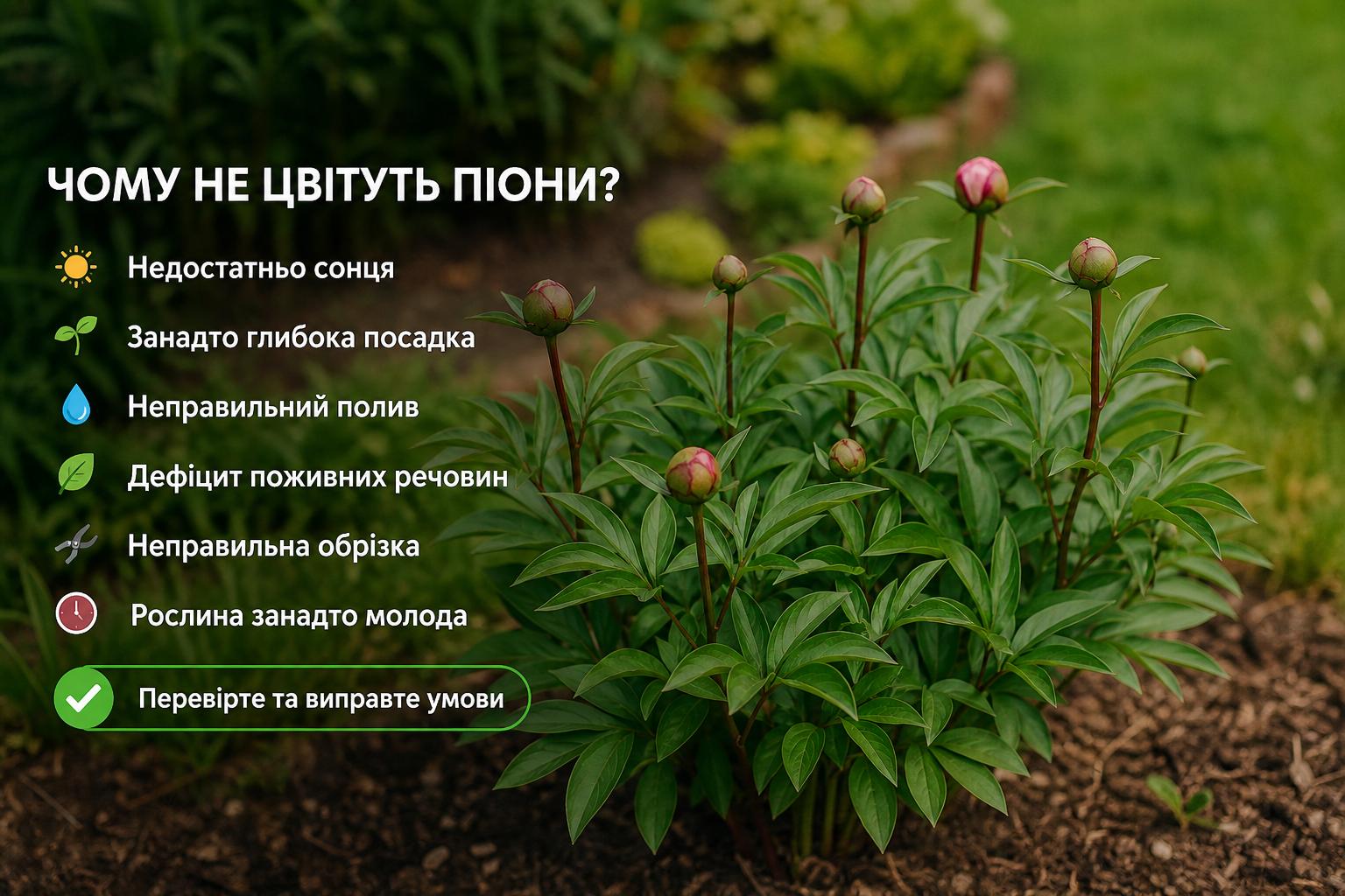 Чому не цвітуть піони, що робити, основні причини. Резюме: що робити прямо зараз Чому не цвітуть піони, що робити, основні причини. Резюме: що робити прямо зараз