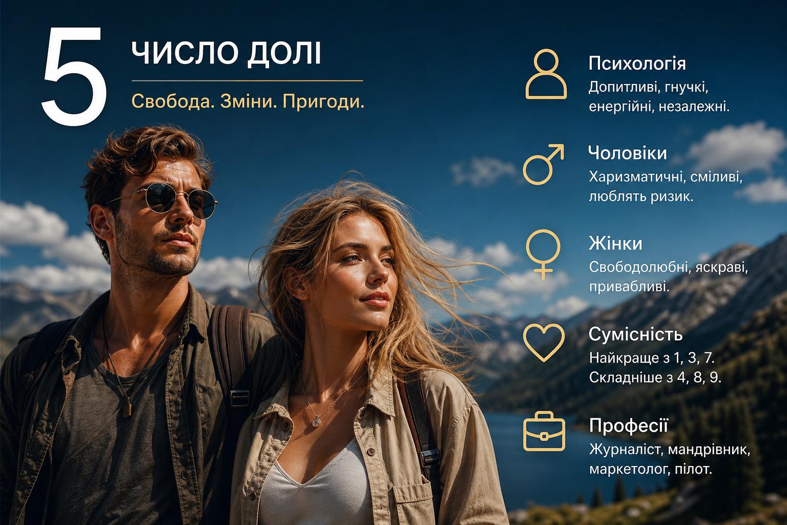 Значення числа долі 5: опис для жінок і чоловіків, сумісність і професії. Психологічна характеристика числа долі 5 Значення числа долі 5: опис для жінок і чоловіків, сумісність і професії. Психологічна характеристика числа долі 5