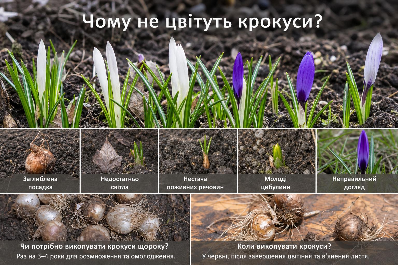 Чому не цвітуть крокуси, що робити, основні причини. Чи потрібно викопувати крокуси щороку і коли викопувати крокуси Чому не цвітуть крокуси, що робити, основні причини. Чи потрібно викопувати крокуси щороку і коли викопувати крокуси