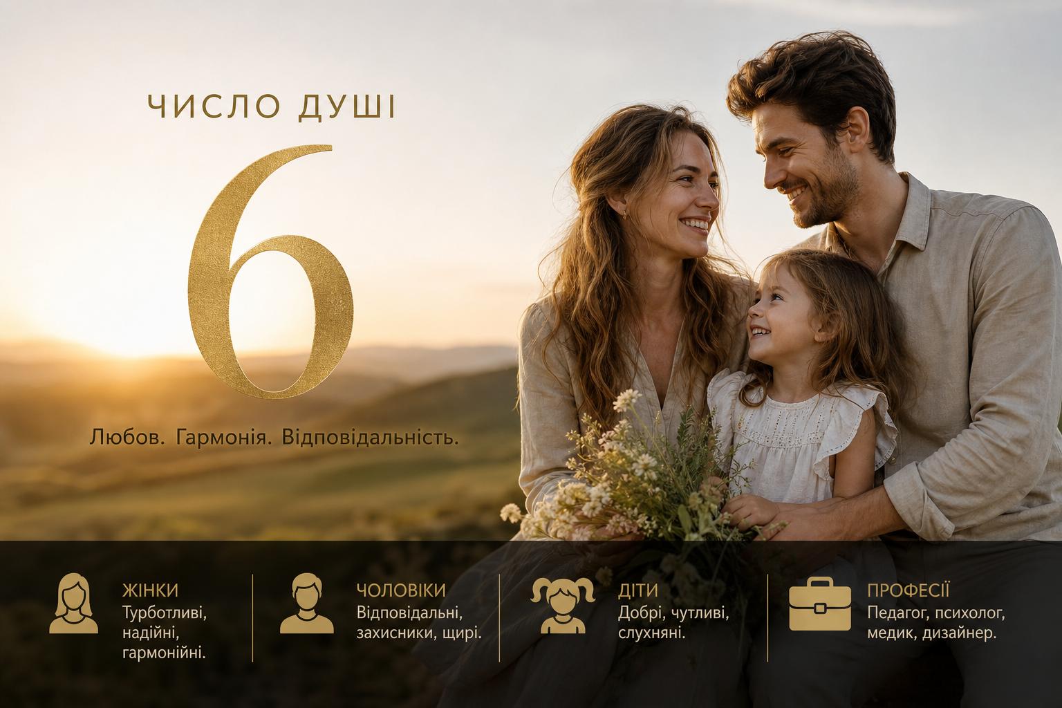 Число душі 6: значення, характеристика жінок, чоловіків і дітей. Професії, що підходять числу душі 6 Число душі 6: значення, характеристика жінок, чоловіків і дітей. Професії, що підходять числу душі 6