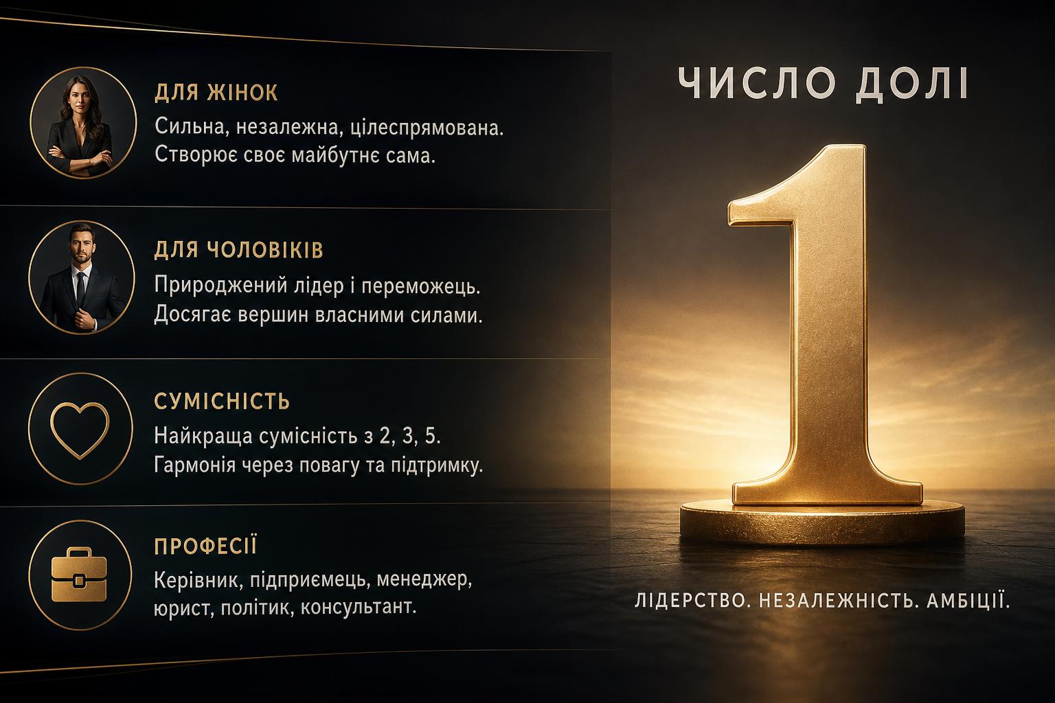 Значення числа долі 1: опис для жінок і чоловіків, сумісність і професії